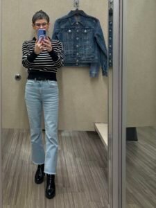 DKNY Petite Cropped Sweater in B/W stripe