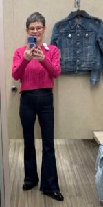 DKNY Petite Cropped sweater and DKNY High-rise pull-on Flare trouser